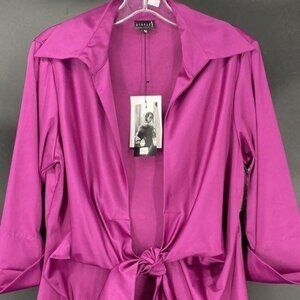 Staples Women's Purple Open Front 3/4 Sleeve Poly/Cotton shirt Size Medium